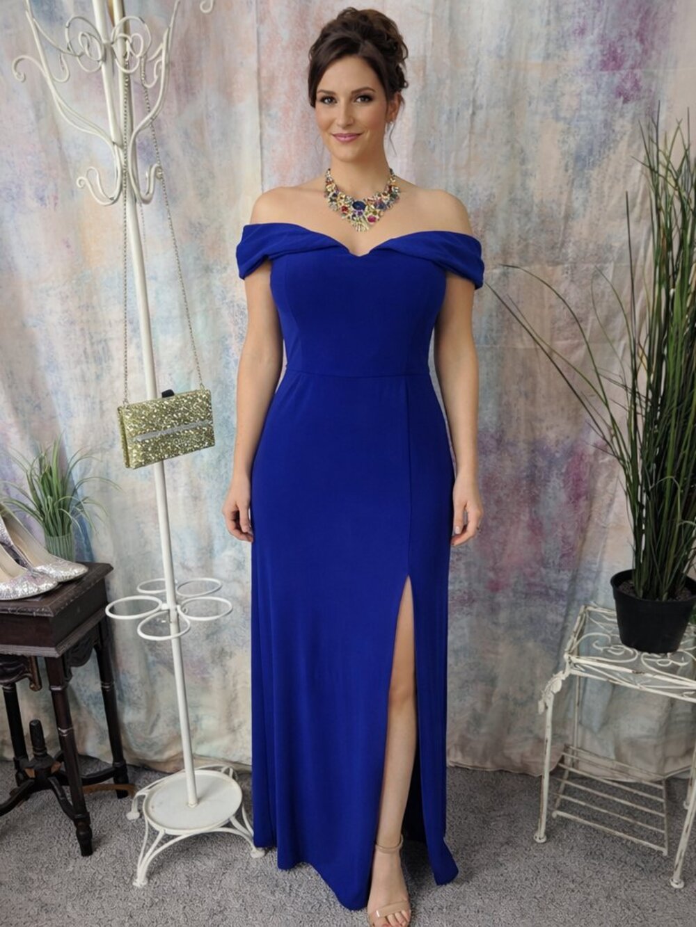 📌Morgan & Co.Off The Shoulder Formal - Prom - Homecoming Dress with Long Slit